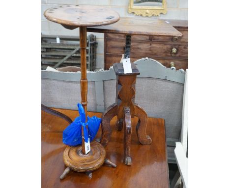 A late Victorian beech smoker's stand together with an oak adjustable table