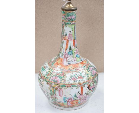 A Chinese famille rose table lamp, 32cm excl lighting mounts