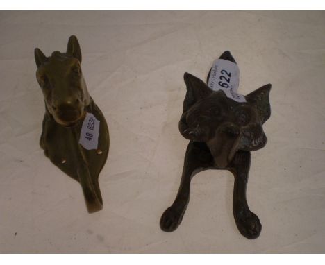 METAL FOX DOOR KNOCKER AND BRASS HORSE HEAD COAT HANGER