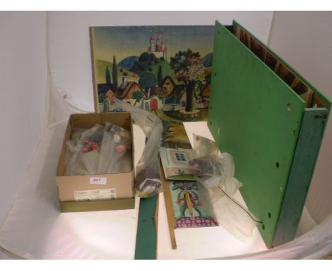 HAND MADE PUPPET THEATRE AND PUPPETS PLUS WOODEN TRAIN SET 