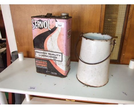 VINTAGE SERVOL OIL CAN &amp; ENAMEL POT