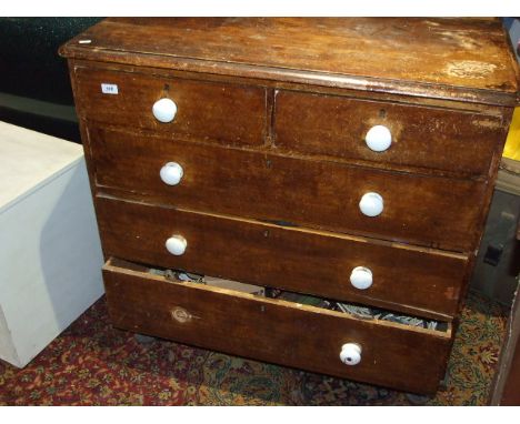 VICTORIAN 2 SHORT OVER 3 LONG CHEST OF DRAWERSMissing one leg & 1 ceramic handle40 X 38 X 18 inches deep approx