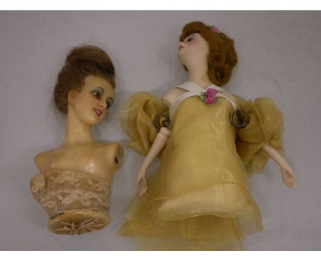 2 VINTAGE PART DOLLS, ONE WAX AND ONE PART CERAMIC 