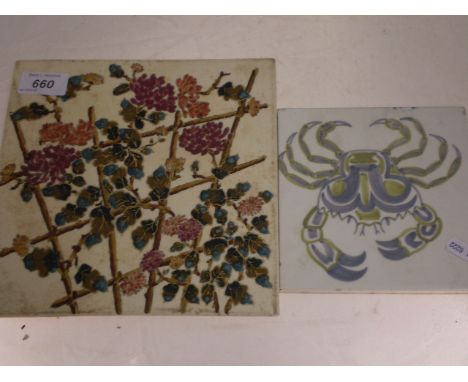CARTER TILE 1955 DEPICTING CRAB AND J FISCHOR BUDAPEST TILE