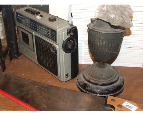 VINTAGE ATKINSON SAW, SANYO RADIO CASSETTE &amp; OIL LAMP BASE