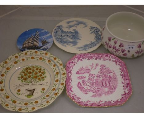 5 PLATES AND BOWLS PORTMEIRON POOLE, ALFRED MEAKIN, SPODE AND ONE BELIEVED TO BE GREEK 