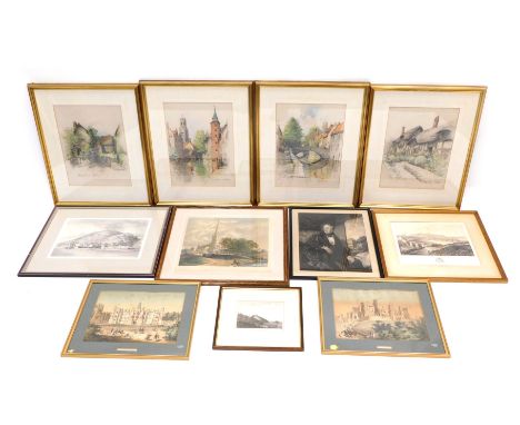 After Marjorie C. Bates. Landscape, print, 41cm x 27cm, various other pictures, prints, book plates, engravings etc., Croydon