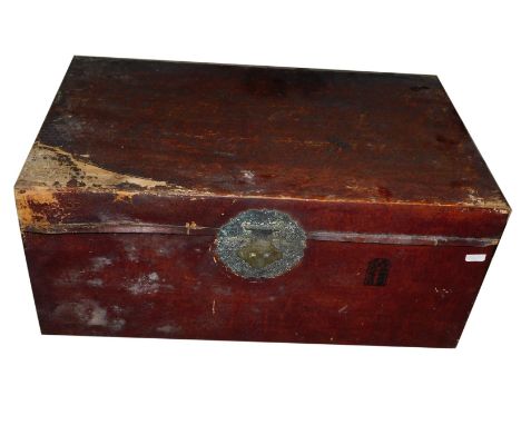 A Chinese painted canvas trunk or case, with side handles, 75cm wide. This lot is located at Oundle, Near Peterborough, PE8, 