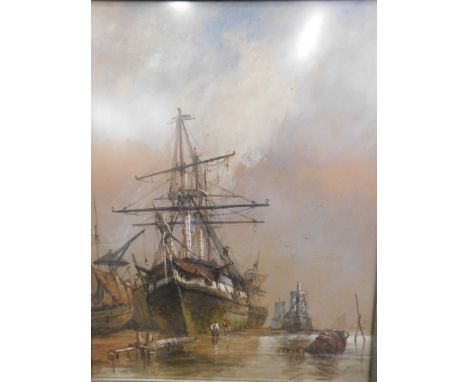 After Richard Henry Nibbs (1816-1893). Figures aside boat with buoy in the foreground, clouds gathering, print, signed, 61cm 
