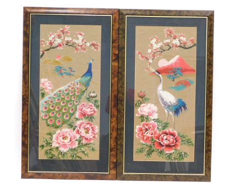 20thC School. Peacock and flowers tapestry unsigned, 71cm x 31cm, tapestry and another (2)