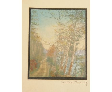 Wallace Nutting. Landscape, possibly New England, print, signed, 10cm x 9cm