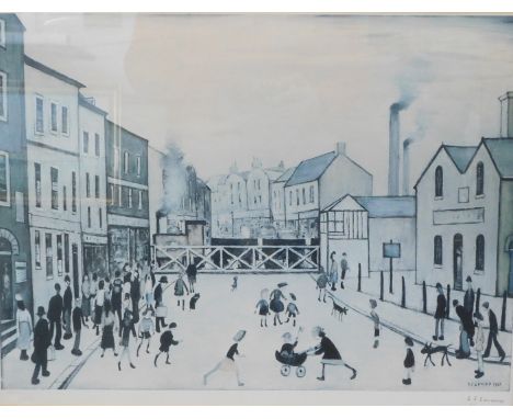 Laurence Stephen Lowry (1887-1976). The Level Crossing, Burton-on-Trent, artist signed print, H.D.L. watermark, 42cm x 57cm. 