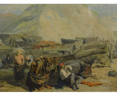 After Richardson. Figures on a shoreline, print, 22cm x 70cm.