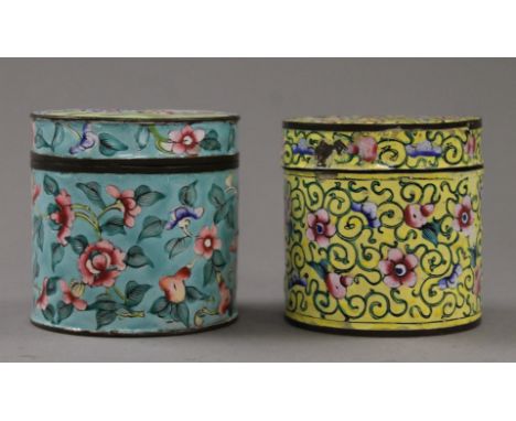Two Canton enamel boxes. The largest 8 cm high.