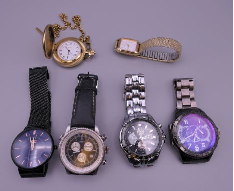 A Rotary Chronograph wristwatch, four other wristwatches and a pocket watch.