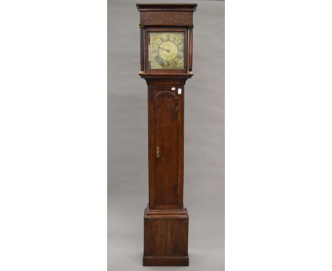 A 19th century oak longcase clock. 195 cm high.