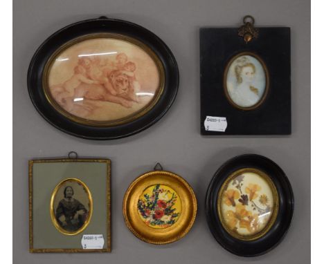 A 19th century portrait miniature on ivory of Lady Stafford Northcote; together with various miniature prints, etc.