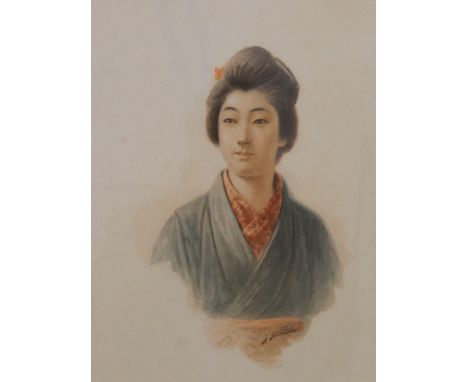 J YAMAMOTO, A Portrait of a Japanese lady, watercolour, signed, framed and glazed. 25 x 34 cm.