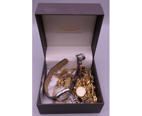 A Rotary box containing wristwatches and costume jewellery.