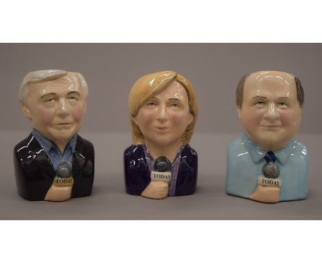 Three BBC Today Programme novelty egg cups and three Homepride Fred figures. The latter each 10 cm high.