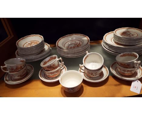 A selection of Furnivals Quail brown pattern dinner-ware to include cups, sugar bowl, jug, saucers, plated and bowls