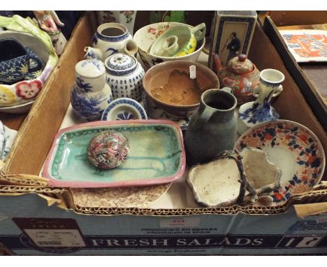 A selection of miscellaneous Victorian and later ceramics to include a Majolica challis, an armorial vase, Radford chintz cha