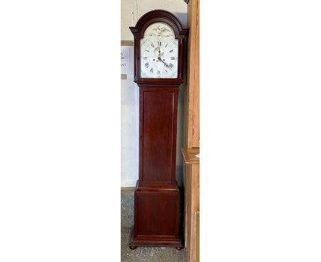 An  eight day longcase clock the arched silvered dial inscribed “T Lancaster, Plymouth Dock”   with subsidiary seconds dial, 