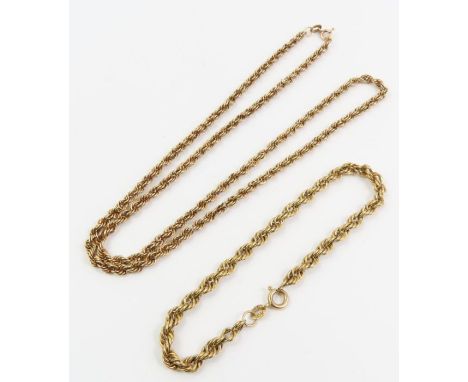 A hollow rope chain, marked '10k', 52cm long, and a hollow rope chain, marked '10k', 19cm long, 12.48g gross
