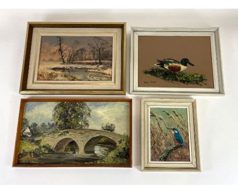 PETER OLIVER (b.1927) - four small oils on board including portrait of a Kingfisher, all signed
