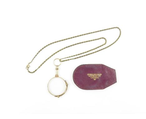 A vintage metal lorgnette on a chain, in a leather fitted slip - George Spiller Ltd Wigmore Street, London
