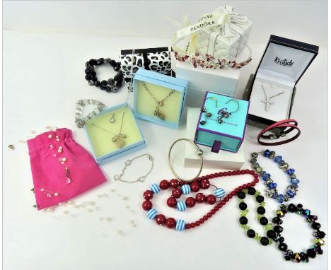 A Pandora bangle, a Pandora Christmas decoration, together with various costume and silver jewellery