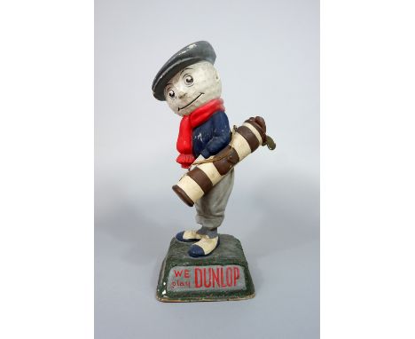 We Play Dunlop, papier mache figure of a caddy with a golf ball head, for advertising purposes, 40cm high