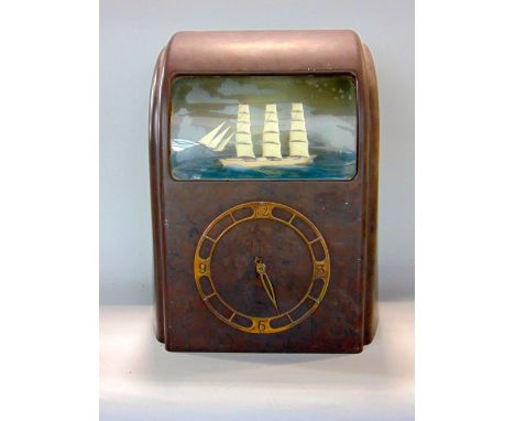 Vitascope Bakelite cased 'rocking ship' mantle clock, with copper chapter ring, 32 cm high