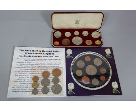Cased proof set of 1953 coinage crown to farthing, further uncirculated set half crown to farthing and uncirculated first ste