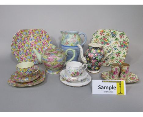 A collection of chintz printed ceramics including Radford Crown China tea wares with anemone decoration including cake plate,