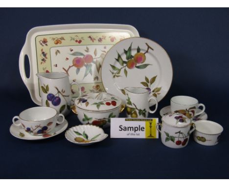 A quantity of Royal Worcester Evesham pattern wares including covered and other serving dishes, 32 plates and bowls of varyin