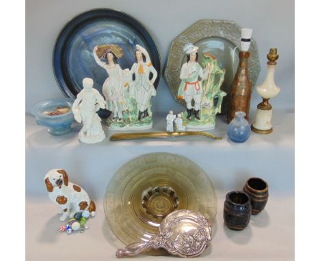 A mixed collection of miscellaneous items to include a white metal hand mirror in the Art Nouveau style, a collection of anti