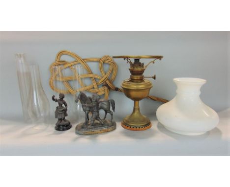 A box containing a collection of miscellaneous items to include spelter figure of a boy and a horse, further spelter figure o