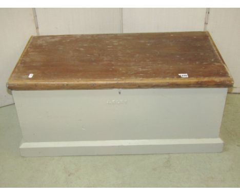 A Victorian partially painted pine box with hinged lid and side carrying handles, raised lettering J Eley, together with a Vi