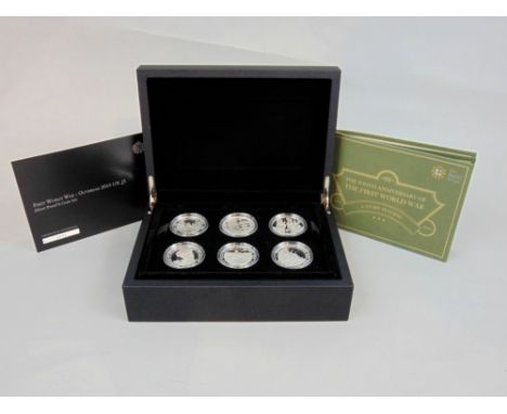 First World War - Outbreak 2014, UK £5 Silver Proof 6 coin set, box and paperwork, 169.68g