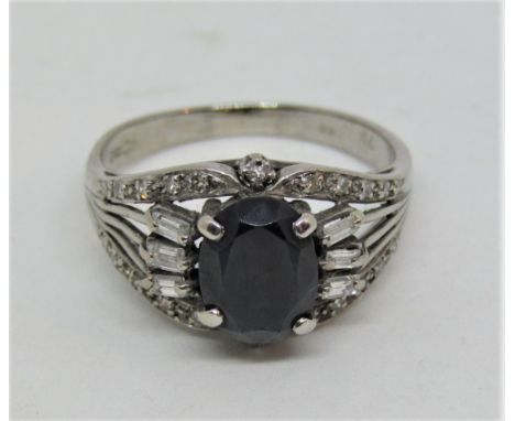 Vintage 18ct white gold sapphire and diamond ring, size T/U, 7.4g