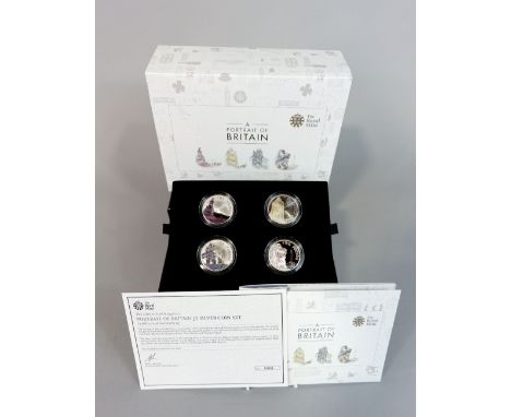 2014 Portrait of Britain £5 Silver Coin Set, 4 coins decorated with London monuments, box and paperwork