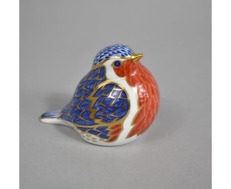 A Royal Crown Derby Imari Gold Button Paperweight, Robin 