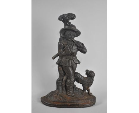 A Victorian Cast Metal Door Porter in the Form of Woodman with Axe and Dog by His Side, 36.5cms High