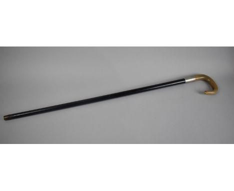 A Silver Mounted Horn Handled Ebony Walking Stick, Hallmarked London 1920 by Johnathon Howells 