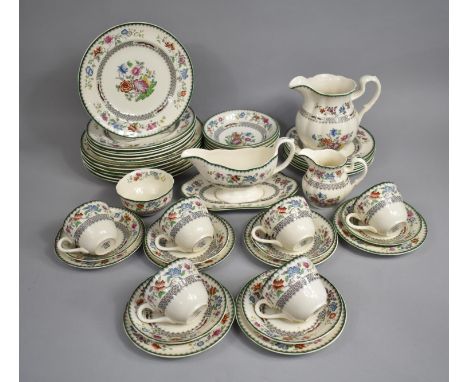 A Spode Chinese Rose Pattern Service to comprise Six Cups, Saucers and Side Plates, Milk Jug, Sugar Bowl, Sauce Boat, Stand, 