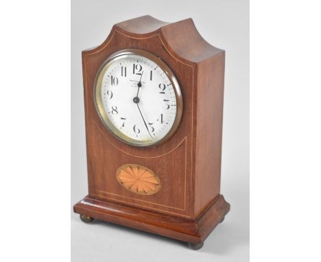 An Edwardian French Inlaid Mahogany Mantel Clock with White Enamelled Dial, 22cms High 