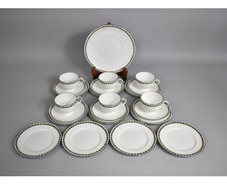 A Foley China for Mappin and Webb Black and Yellow Box Trim Tea Set to comprise Six Cups, Saucers and Side Plates together wi