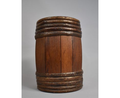 A Mid 20th Century Cylindrical Stick Stand in Wood and Stripped Bark, 23cms Diameter and 33cms High 