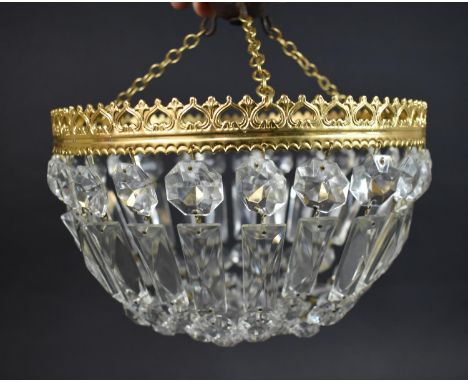 A Md 20th Century Gilt Brass and Glass Circular Ceiling Light Shade, 25cms Diameter